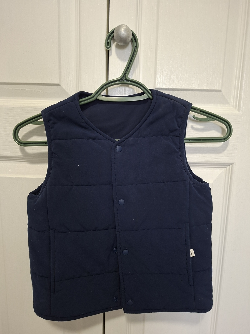 Kids Muji Navy Quilted Puffer Vest - Sleeveless Snap Front